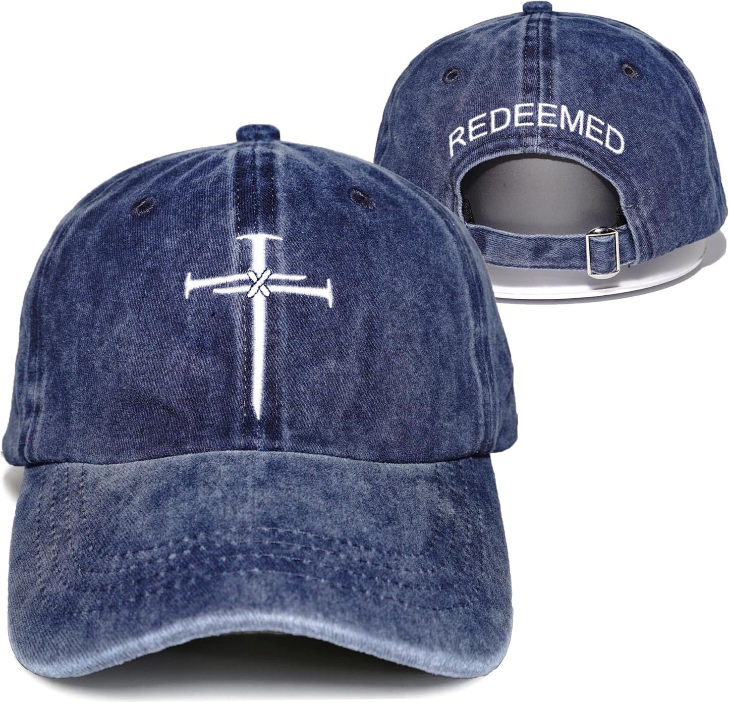 SFRCORD® Christian Redeemed Cross Nails Hats for Men Women. Vintage Adjustable Cotton Embroidered Front & Back Baseball Cap