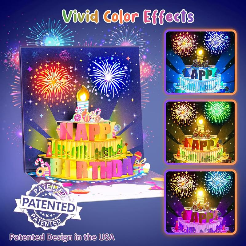 CILIFER® Birthday Cards Fireworks Pop Up Cake Blowable Light