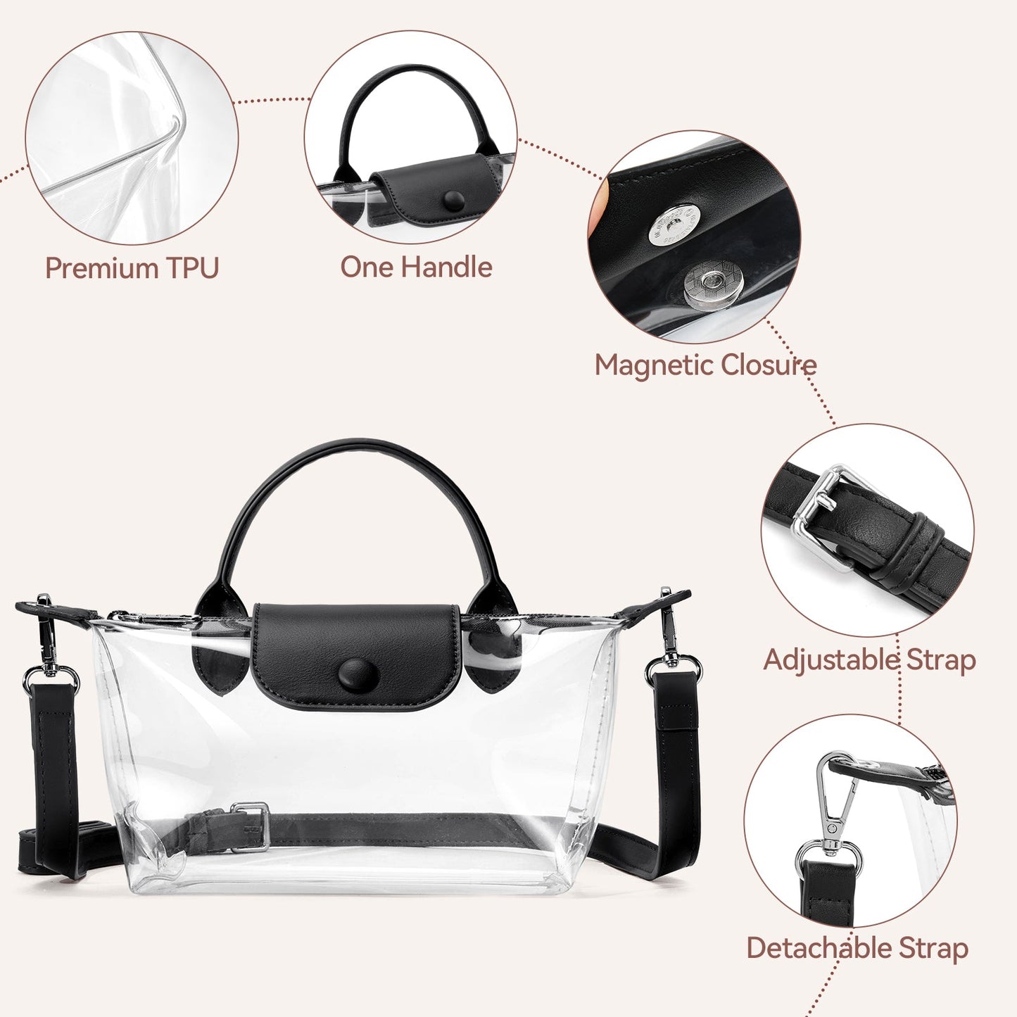 SFRCORD® PVC Bag Clear Stadium Approved Crossbody Handbags For Concerts Sports Events