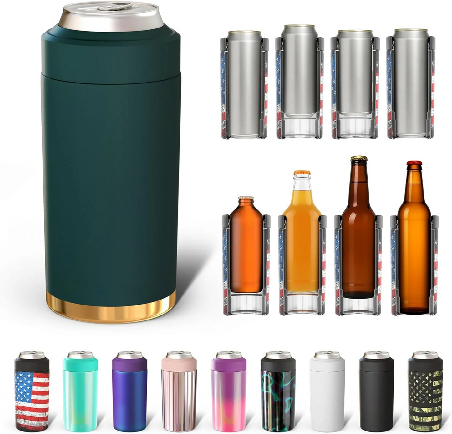CZTICLE® Universal Buddy Can Cooler - Fits All - For Regular 12 & 16 oz or Slim-Size Bottles - Insulated Double -Walled Stainless Steel (All white)
