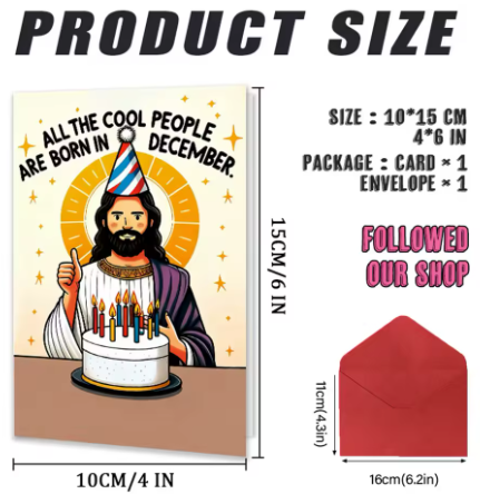 CILIFER® Funny Jesus Greeting Card With Envelope Funny Joke Notecard Celebration Family Friends Religious Birthday Card For Adults Lovers