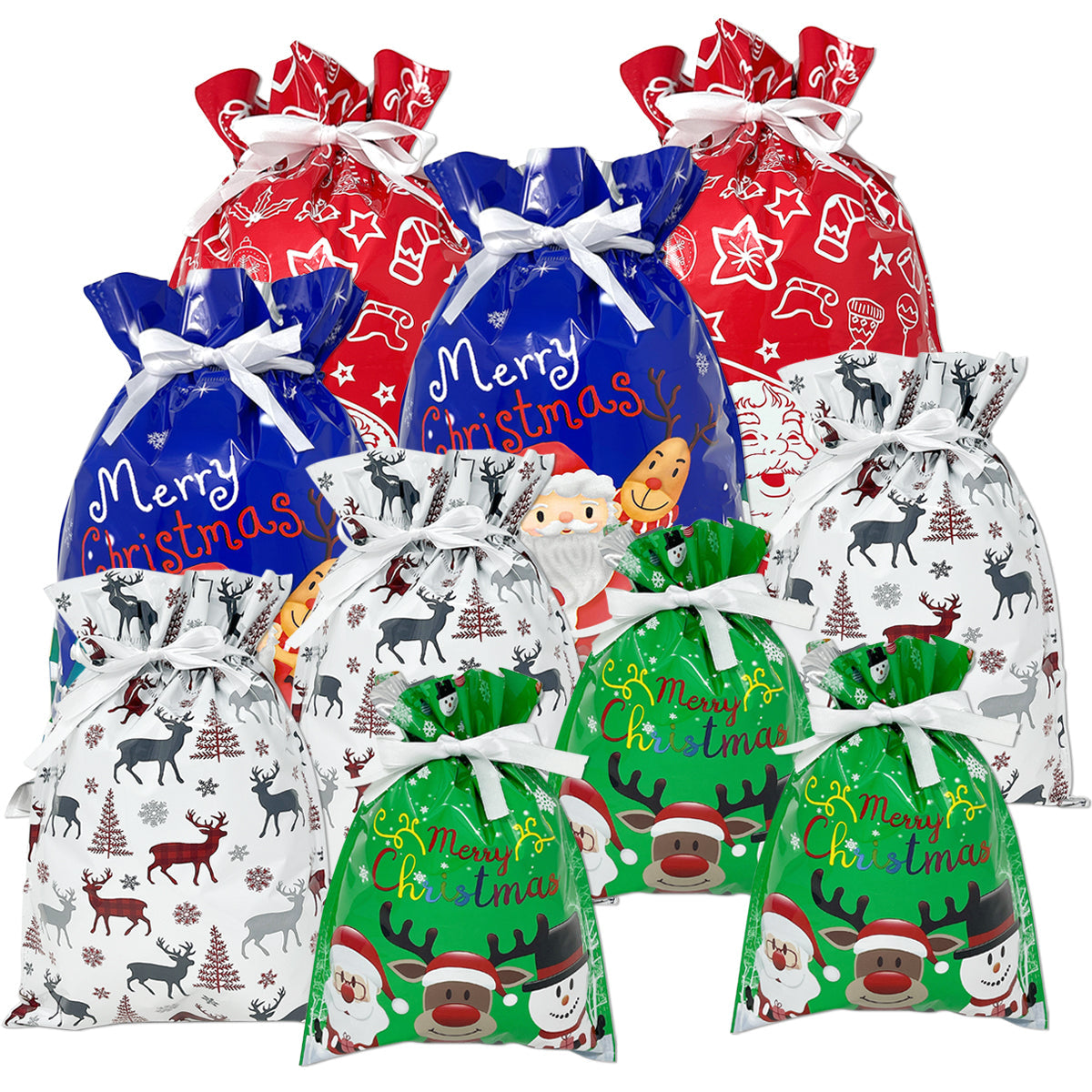CZTICLE® Aluminum Foil Christmas Holiday Drawstring Gift Bags for Party Favors, Goodie Bag, Treats, Gift Wrap, Parties