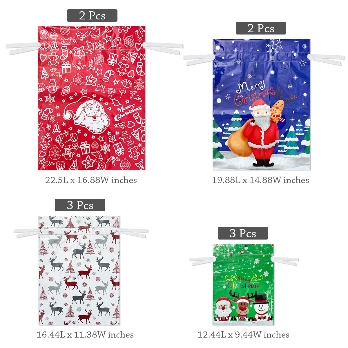 CZTICLE® Aluminum Foil Christmas Holiday Drawstring Gift Bags for Party Favors, Goodie Bag, Treats, Gift Wrap, Parties