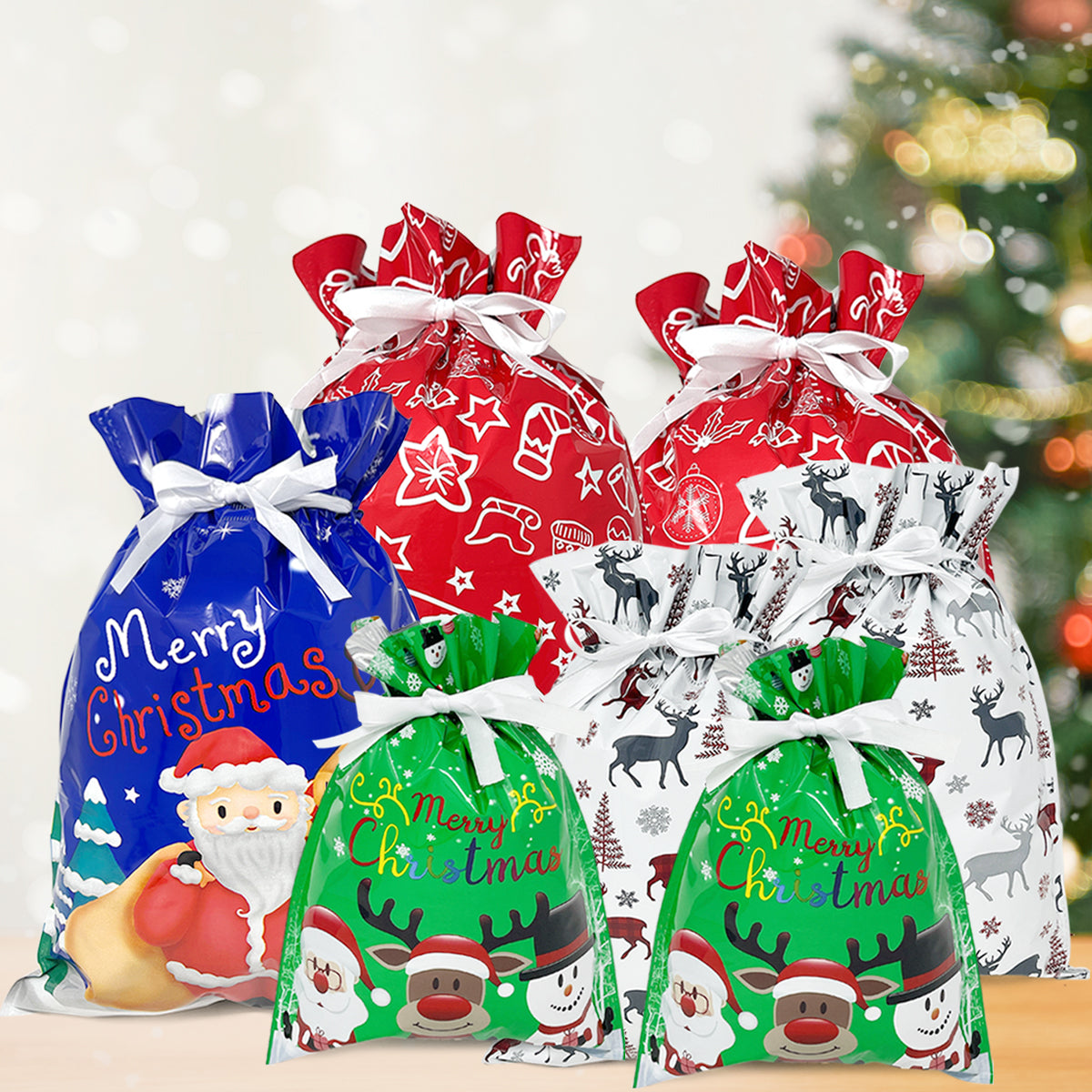 CZTICLE® Aluminum Foil Christmas Holiday Drawstring Gift Bags for Party Favors, Goodie Bag, Treats, Gift Wrap, Parties