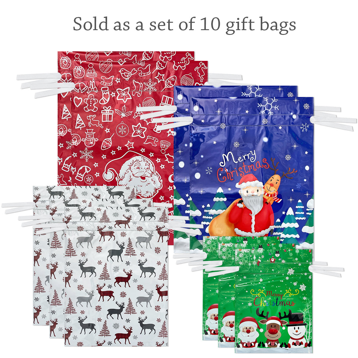 CZTICLE® Aluminum Foil Christmas Holiday Drawstring Gift Bags for Party Favors, Goodie Bag, Treats, Gift Wrap, Parties