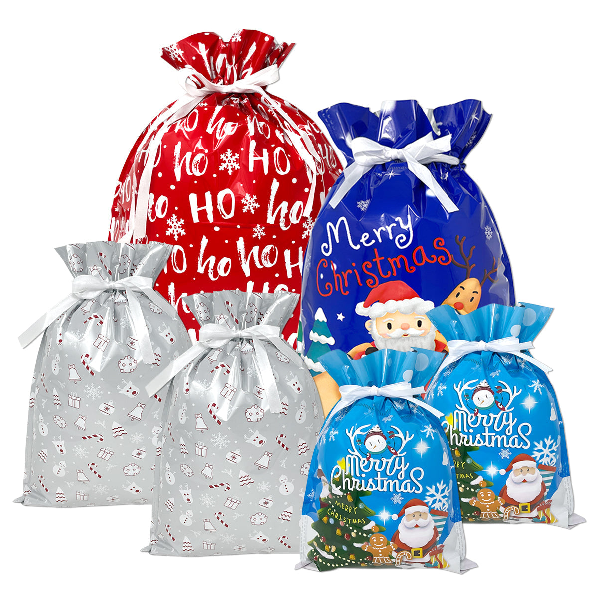 CZTICLE® Aluminum Foil Christmas Holiday Drawstring Gift Bags for Party Favors, Goodie Bag, Treats, Gift Wrap, Parties