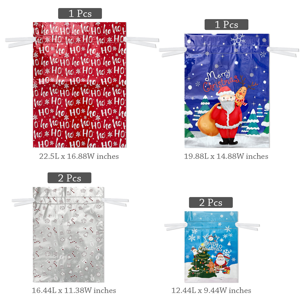 CZTICLE® Aluminum Foil Christmas Holiday Drawstring Gift Bags for Party Favors, Goodie Bag, Treats, Gift Wrap, Parties