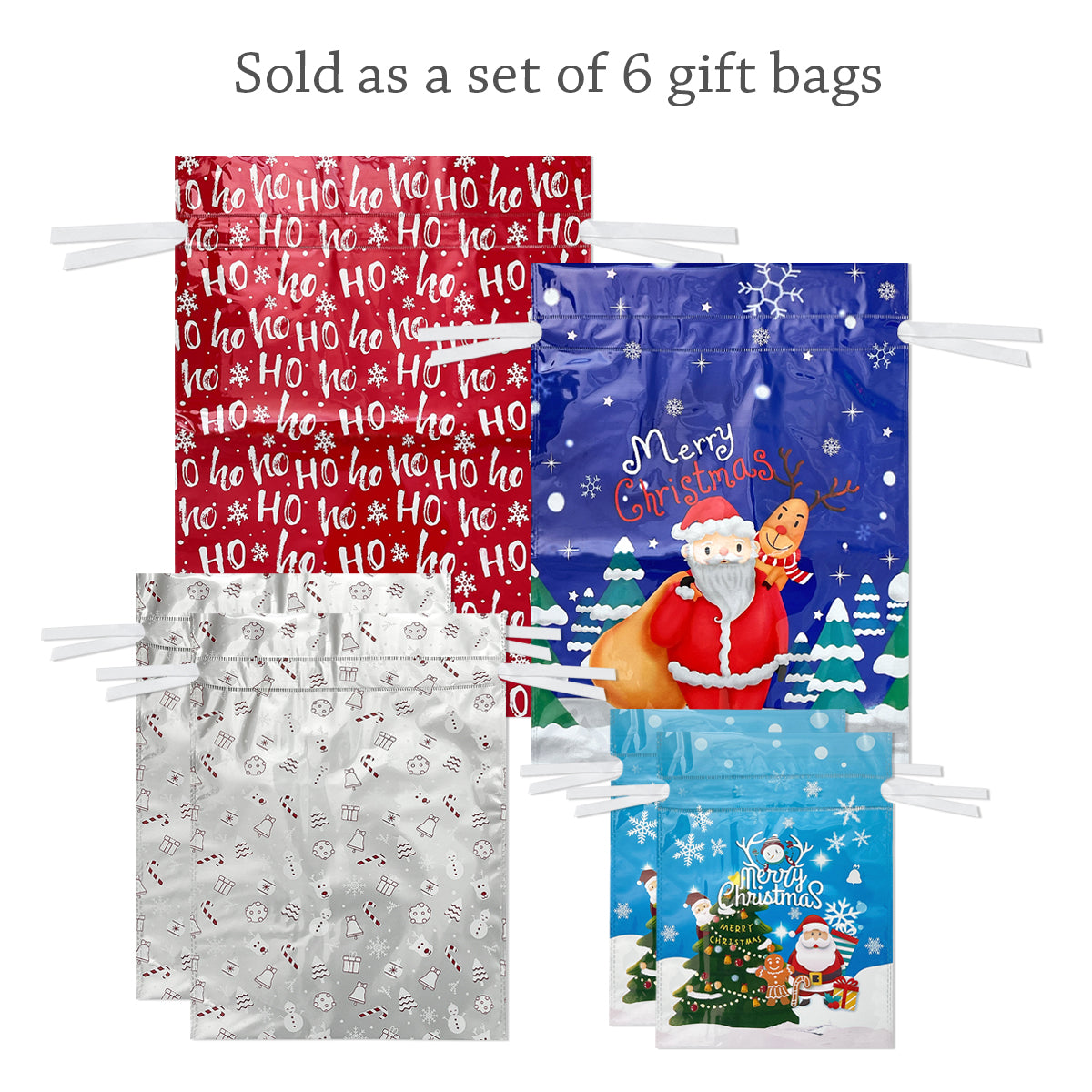 CZTICLE® Aluminum Foil Christmas Holiday Drawstring Gift Bags for Party Favors, Goodie Bag, Treats, Gift Wrap, Parties