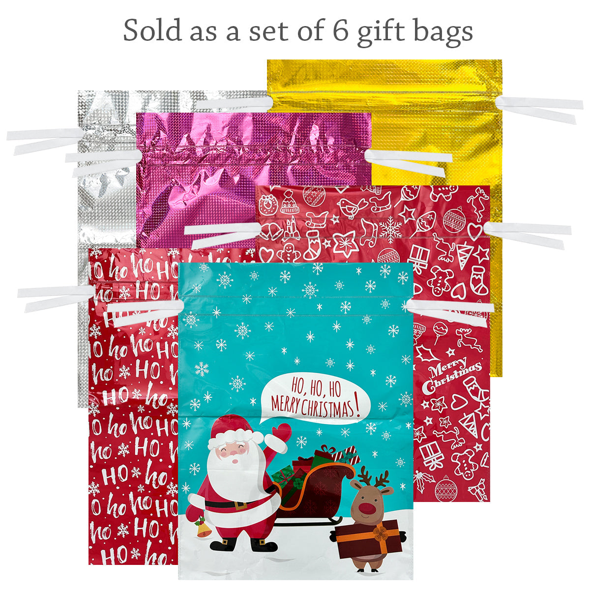 CZTICLE® Aluminum Foil Christmas Holiday Drawstring Gift Bags for Party Favors, Goodie Bag, Treats, Gift Wrap, Parties