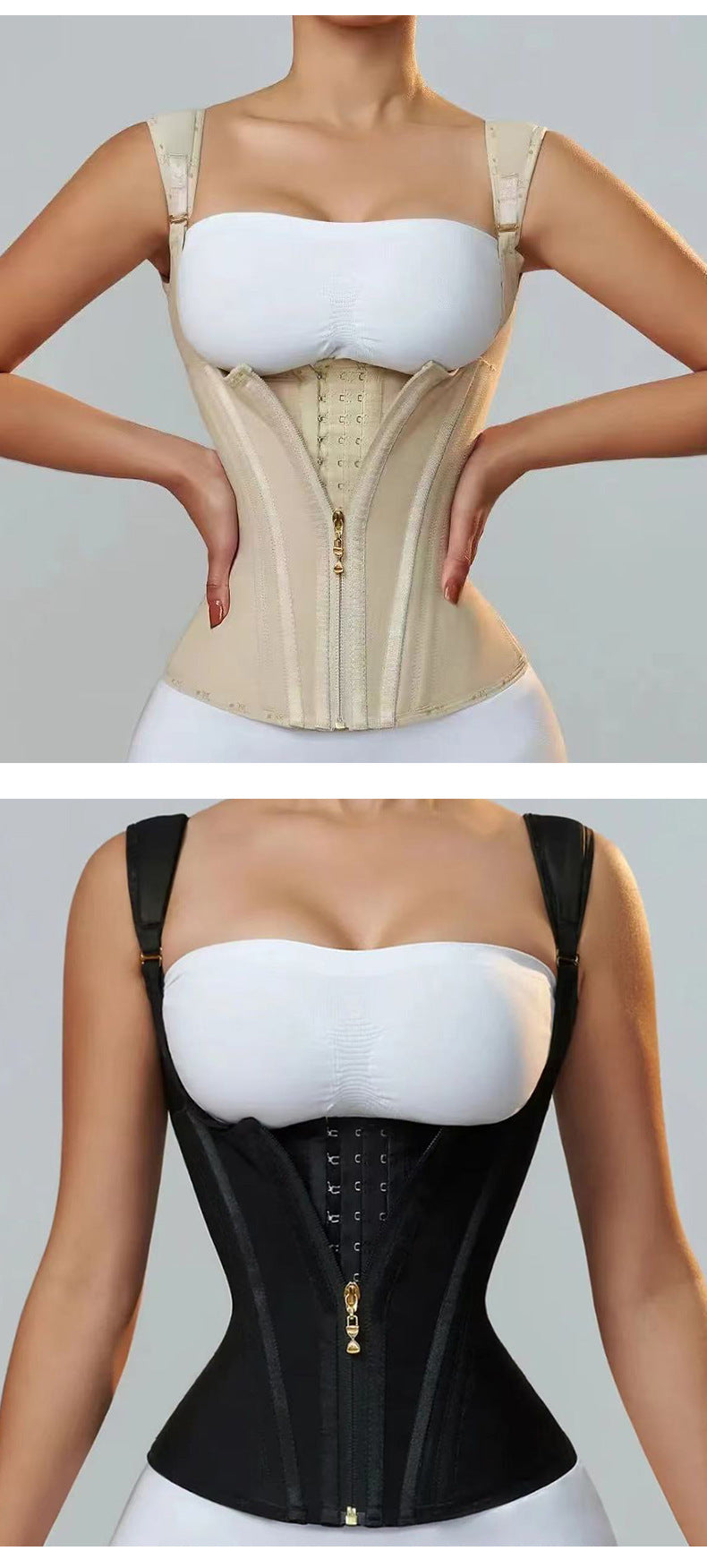 CZTICLE® Waist Trainer for Women Tummy Control Workout Faja Body Shaper Postpartum Waist Cincher Corset Shapewear with Strap Tan