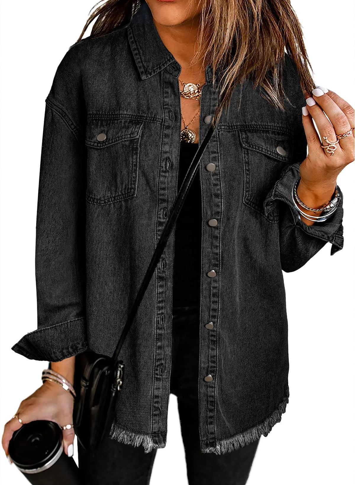 SFRCORD® Women's Casual Denim Button Down Distressed Jacket