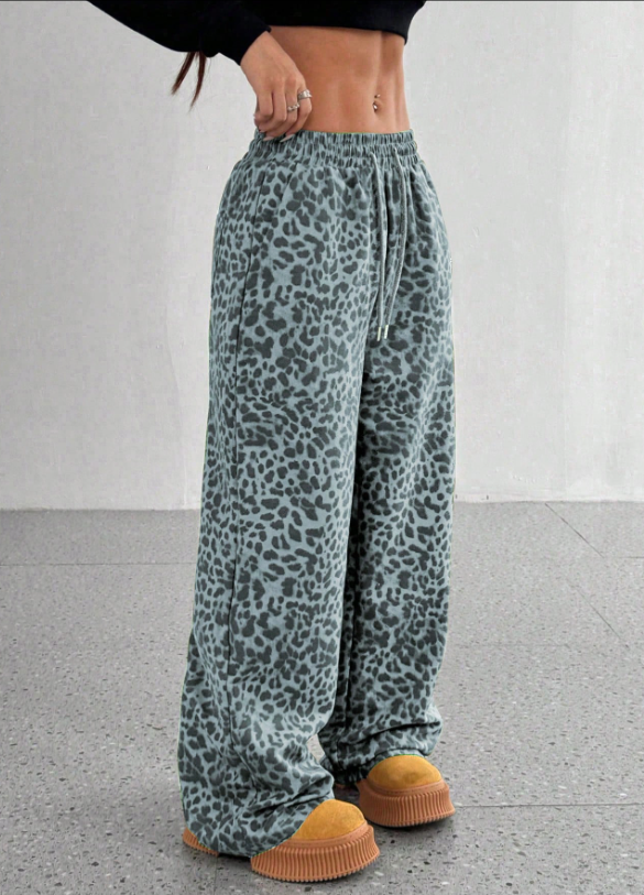 SFRCORD® Women's Leopard Print Loose Straight Leg Casual Trousers, High-End Slimming