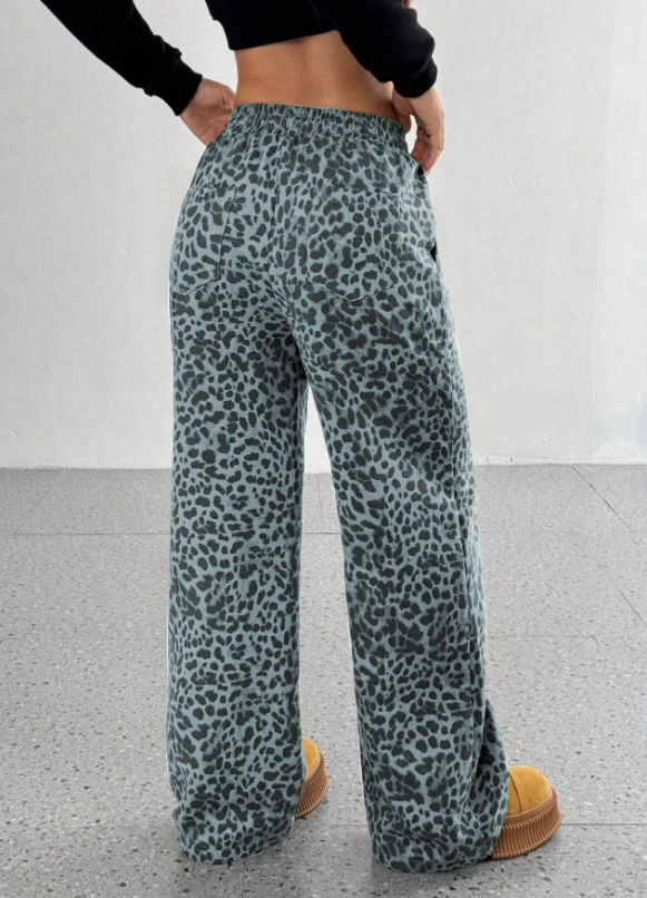SFRCORD® Women's Leopard Print Loose Straight Leg Casual Trousers, High-End Slimming
