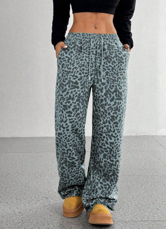 SFRCORD® Women's Leopard Print Loose Straight Leg Casual Trousers, High-End Slimming