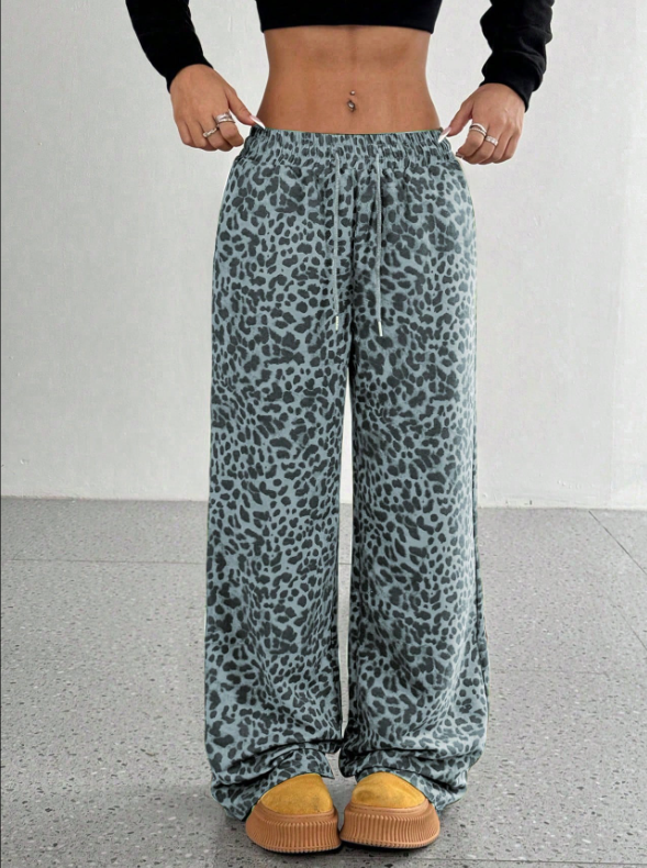 SFRCORD® Women's Leopard Print Loose Straight Leg Casual Trousers, High-End Slimming