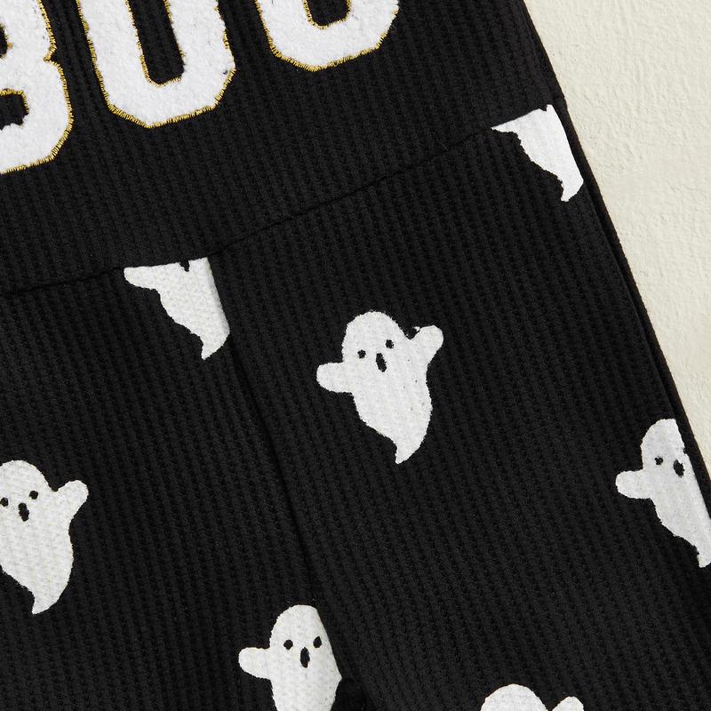 SFRCORD® Halloween Toddler Girl Bell BottomJumpsuit Boo Embroidery Ghost Print RomperBaby Spaghetti Straps Overalls Flare Pant KidPlaysuit