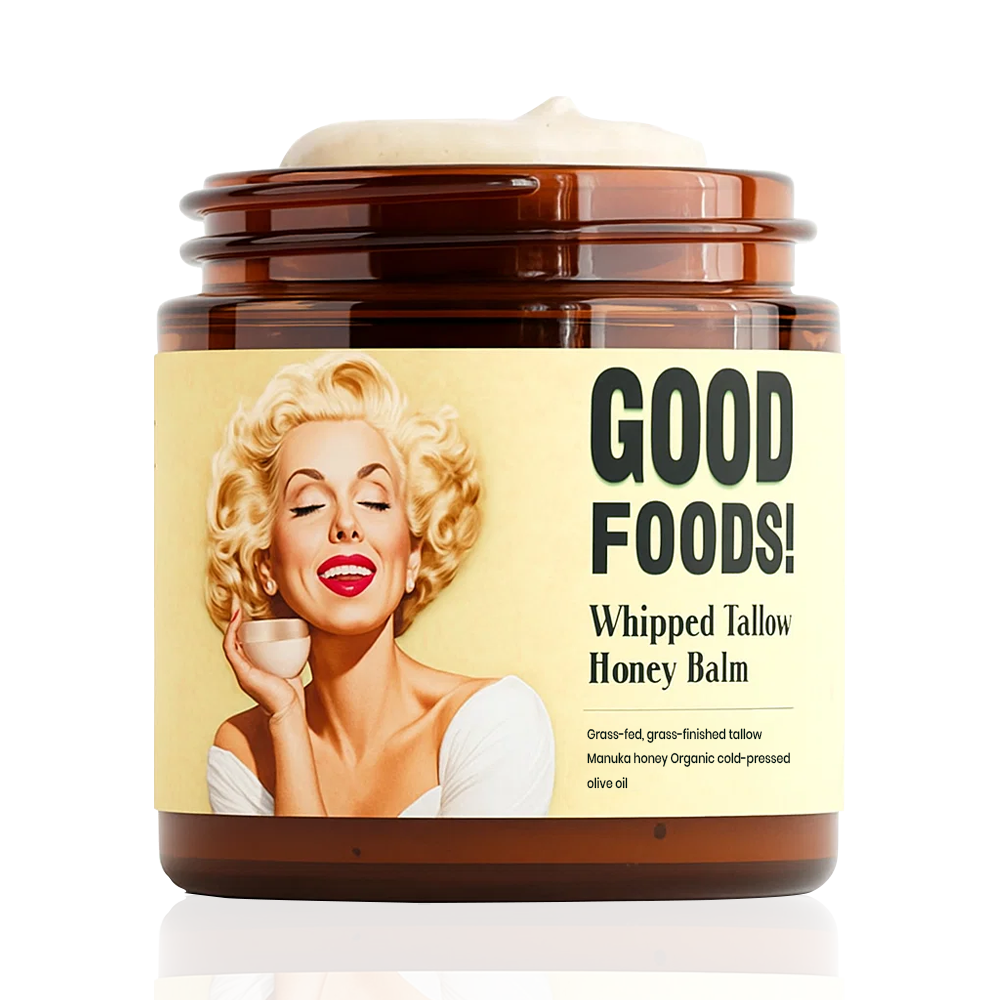 LUHAKA® GOOD FOODS! Whipped Beef Tallow and Manuka Honey Balm, 4oz, Organic Face Cream, Moisturizer, Body Lotion, Skin Care and Lip Balm