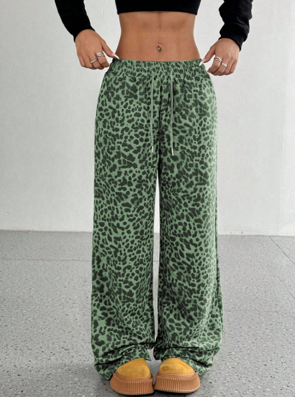 SFRCORD® Women's Leopard Print Loose Straight Leg Casual Trousers, High-End Slimming