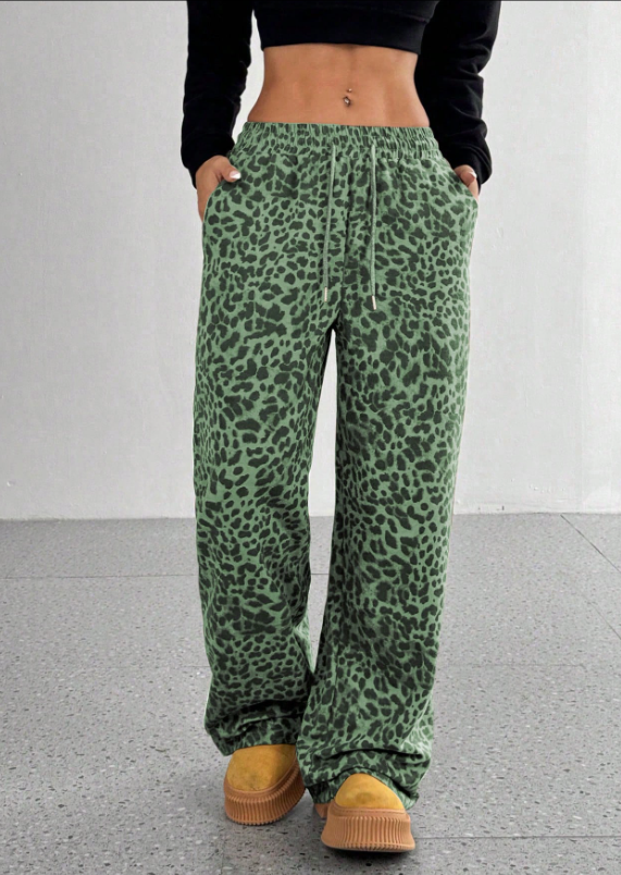 SFRCORD® Women's Leopard Print Loose Straight Leg Casual Trousers, High-End Slimming