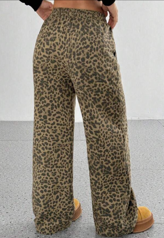 SFRCORD® Women's Leopard Print Loose Straight Leg Casual Trousers, High-End Slimming