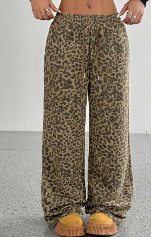 SFRCORD® Women's Leopard Print Loose Straight Leg Casual Trousers, High-End Slimming