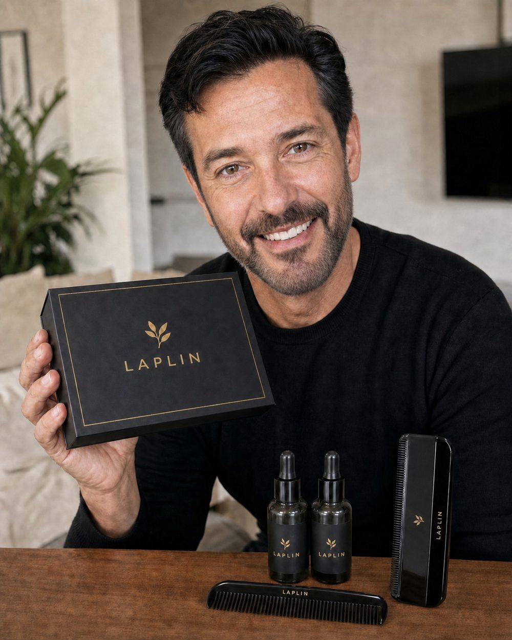 A man holding the LAPLIN box.