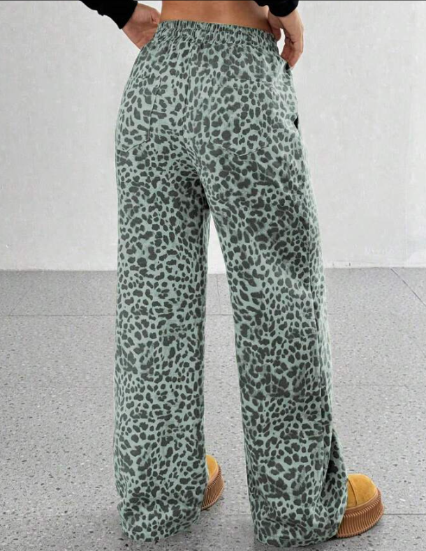SFRCORD® Women's Leopard Print Loose Straight Leg Casual Trousers, High-End Slimming