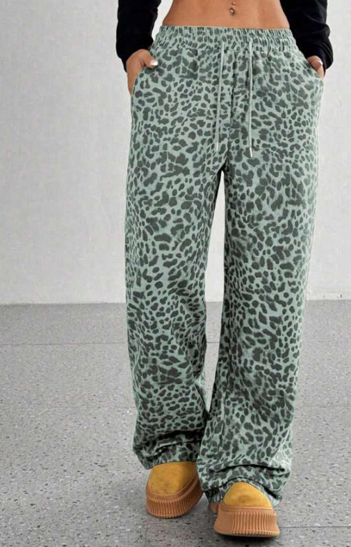 SFRCORD® Women's Leopard Print Loose Straight Leg Casual Trousers, High-End Slimming