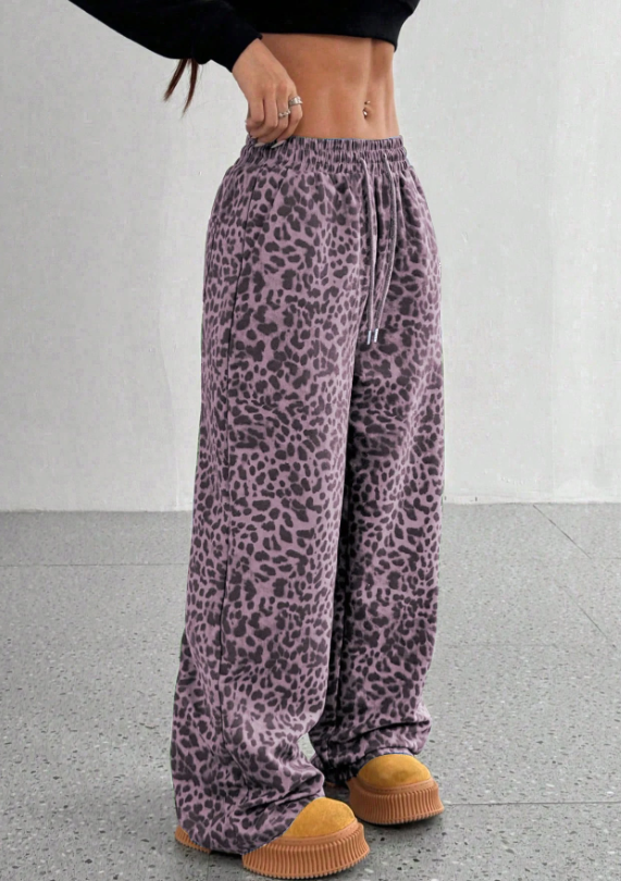 SFRCORD® Women's Leopard Print Loose Straight Leg Casual Trousers, High-End Slimming