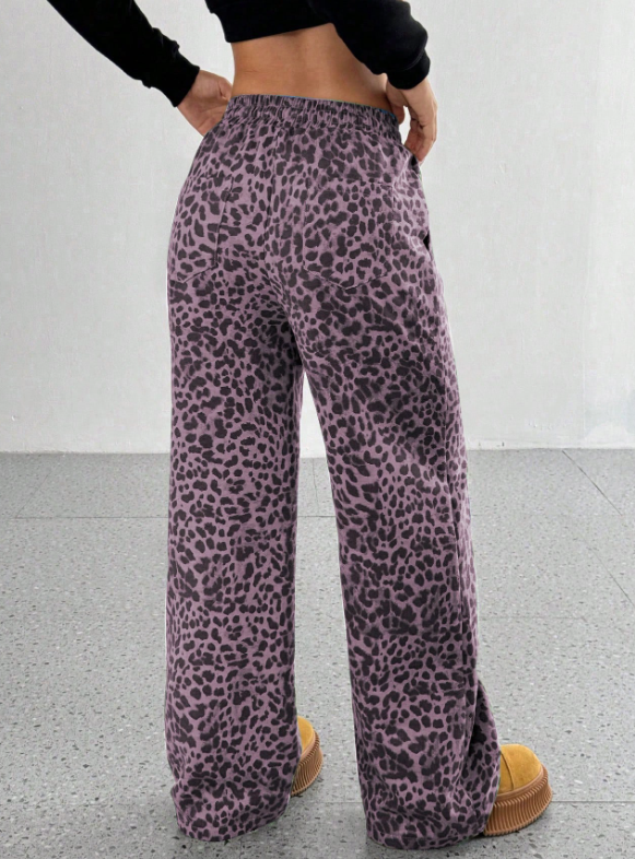 SFRCORD® Women's Leopard Print Loose Straight Leg Casual Trousers, High-End Slimming