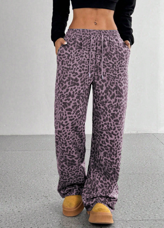 SFRCORD® Women's Leopard Print Loose Straight Leg Casual Trousers, High-End Slimming