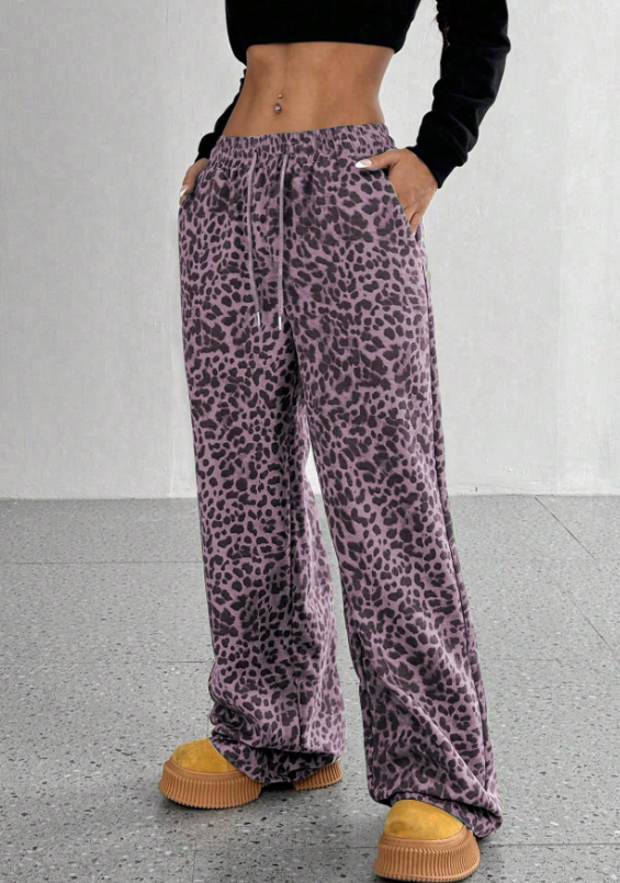 SFRCORD® Women's Leopard Print Loose Straight Leg Casual Trousers, High-End Slimming