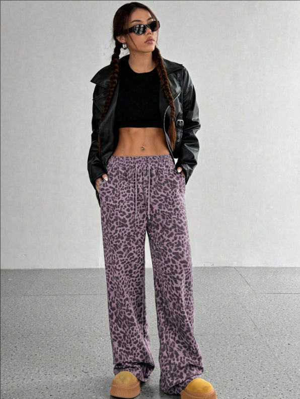 SFRCORD® Women's Leopard Print Loose Straight Leg Casual Trousers, High-End Slimming
