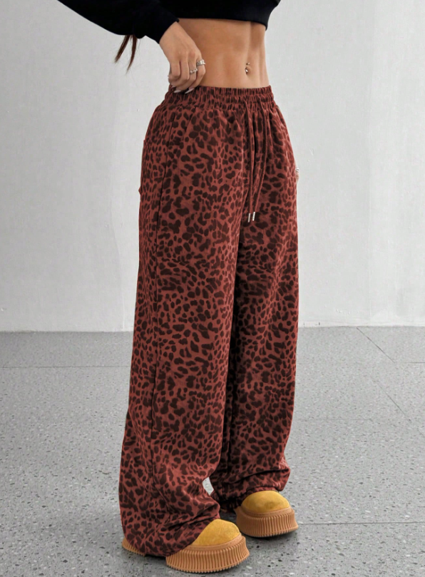 SFRCORD® Women's Leopard Print Loose Straight Leg Casual Trousers, High-End Slimming