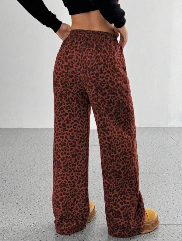 SFRCORD® Women's Leopard Print Loose Straight Leg Casual Trousers, High-End Slimming