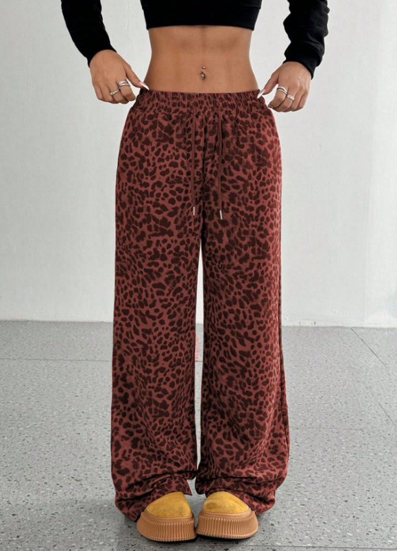 SFRCORD® Women's Leopard Print Loose Straight Leg Casual Trousers, High-End Slimming