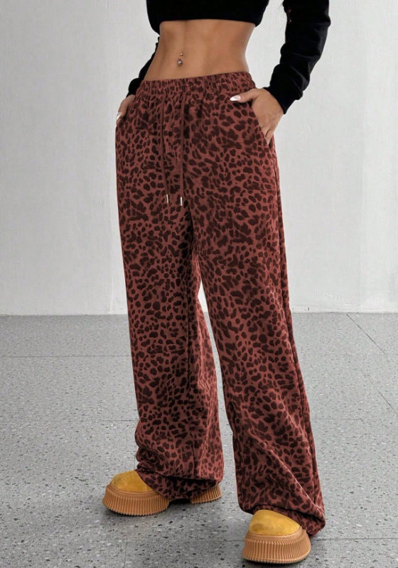 SFRCORD® Women's Leopard Print Loose Straight Leg Casual Trousers, High-End Slimming