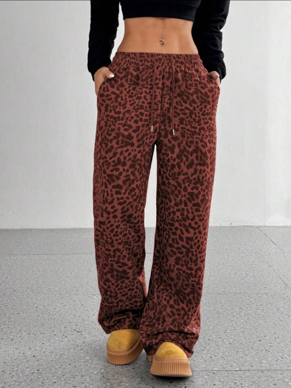 SFRCORD® Women's Leopard Print Loose Straight Leg Casual Trousers, High-End Slimming