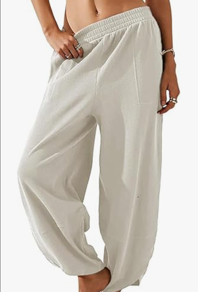 SFRCORD® Women's Casual Baggy Pants Elastic Waisted Wide Leg Sweatpant Palazzo Harem Pants with Pockets