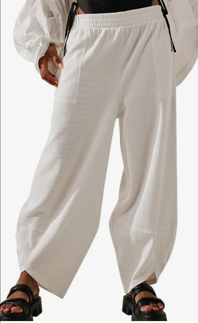 SFRCORD® Women's Casual Baggy Pants Elastic Waisted Wide Leg Sweatpant Palazzo Harem Pants with Pockets
