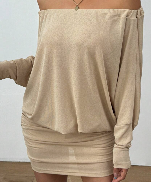 SFRCORD® Women's Solid Color Off-Shoulder Long Sleeve Casual Minimalist Mini Dress