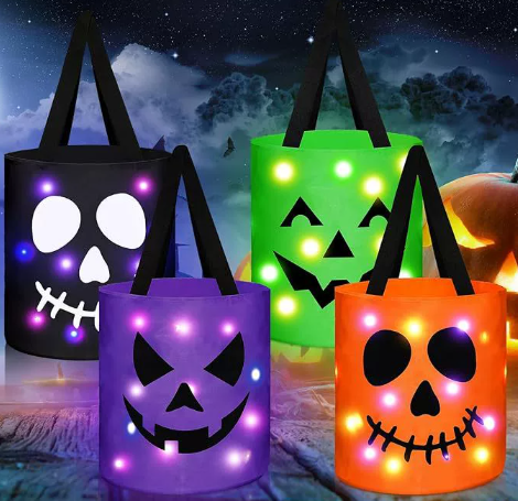 CZTICLE® 3/4 Pcs Halloween Candy Bucket with LED Lights Trick orTreat Bags Pumpkin Candy Bags Reusable Tote Bags forStudents Adults,Night Light Bags for Home Garden lawnDecorations,Halloween Birthday christmas Party FavorSupplies
