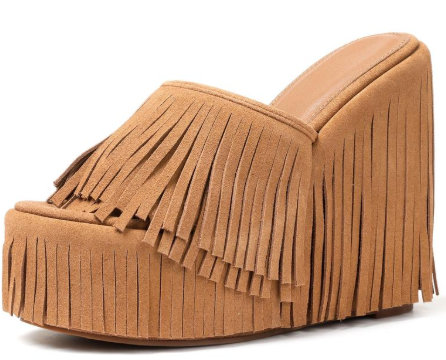 SFRCORD® Womens Fringed Boho Style Platform Sandals Open Round Toe Tassel High Heels Slip On Wedge Heeled Summer Vibe Suede Slides for Summer Out Evening Party Summer Vibe New Arrivals for Summer Dress