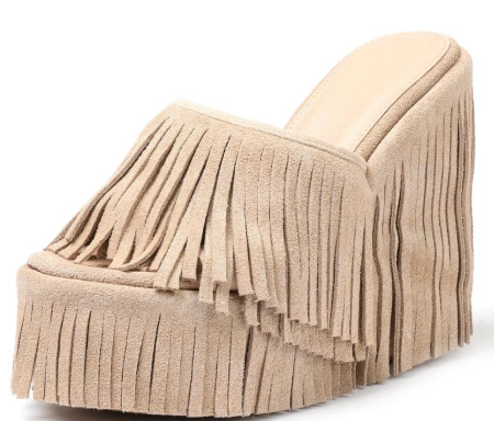 SFRCORD® Womens Fringed Boho Style Platform Sandals Open Round Toe Tassel High Heels Slip On Wedge Heeled Summer Vibe Suede Slides for Summer Out Evening Party Summer Vibe New Arrivals for Summer Dress