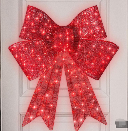 CATICLE® Best Choice Products Pre-Lit Christmas Bow, Large Outdoor LED Lighted Holiday Décor w/ 8 Light Functions, Hook