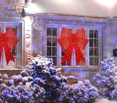 CATICLE® Best Choice Products Pre-Lit Christmas Bow, Large Outdoor LED Lighted Holiday Décor w/ 8 Light Functions, Hook