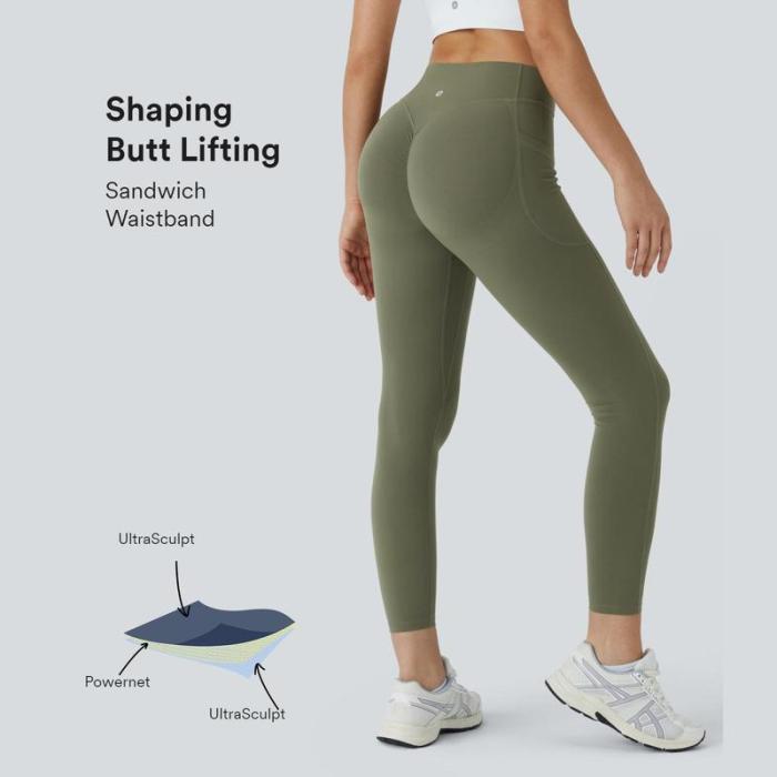 SFRCORD® SoCinched High Waisted Butt Lifting Tummy Control Side Pocket Shaping Training UltraSculpt Leggings