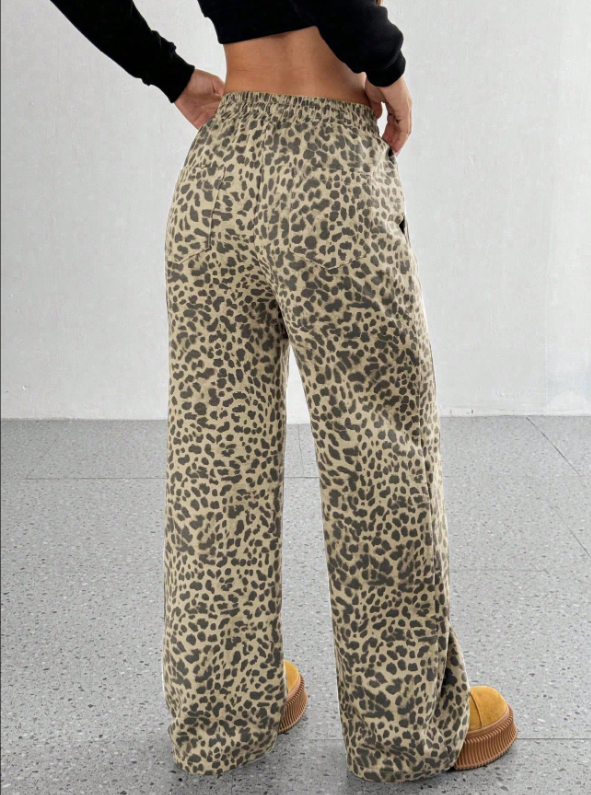 SFRCORD® Women's Leopard Print Loose Straight Leg Casual Trousers, High-End Slimming