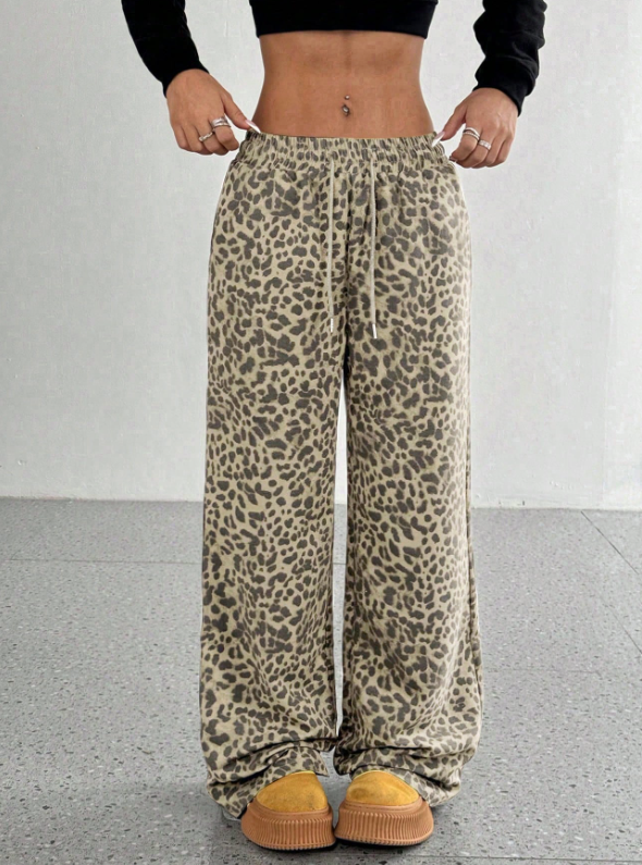 SFRCORD® Women's Leopard Print Loose Straight Leg Casual Trousers, High-End Slimming