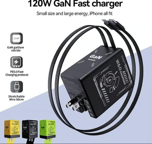 Cilifer® 2-in-1 GaN Compatible with 120W Fast Charger with Retractable Type-C and ligtning Cable D01